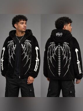 NEW Veryrare Black Hooded Men's Jacket with Skeleton Design Size Large Men